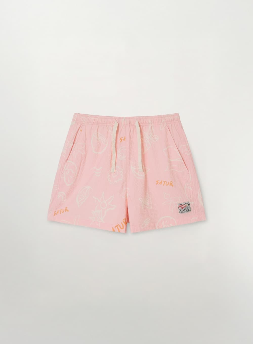 (W) Hand Drawing Graphic Swim Shorts - Pink