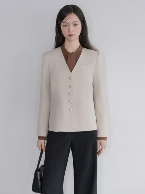 Collarless light wool jacket (2colors)
