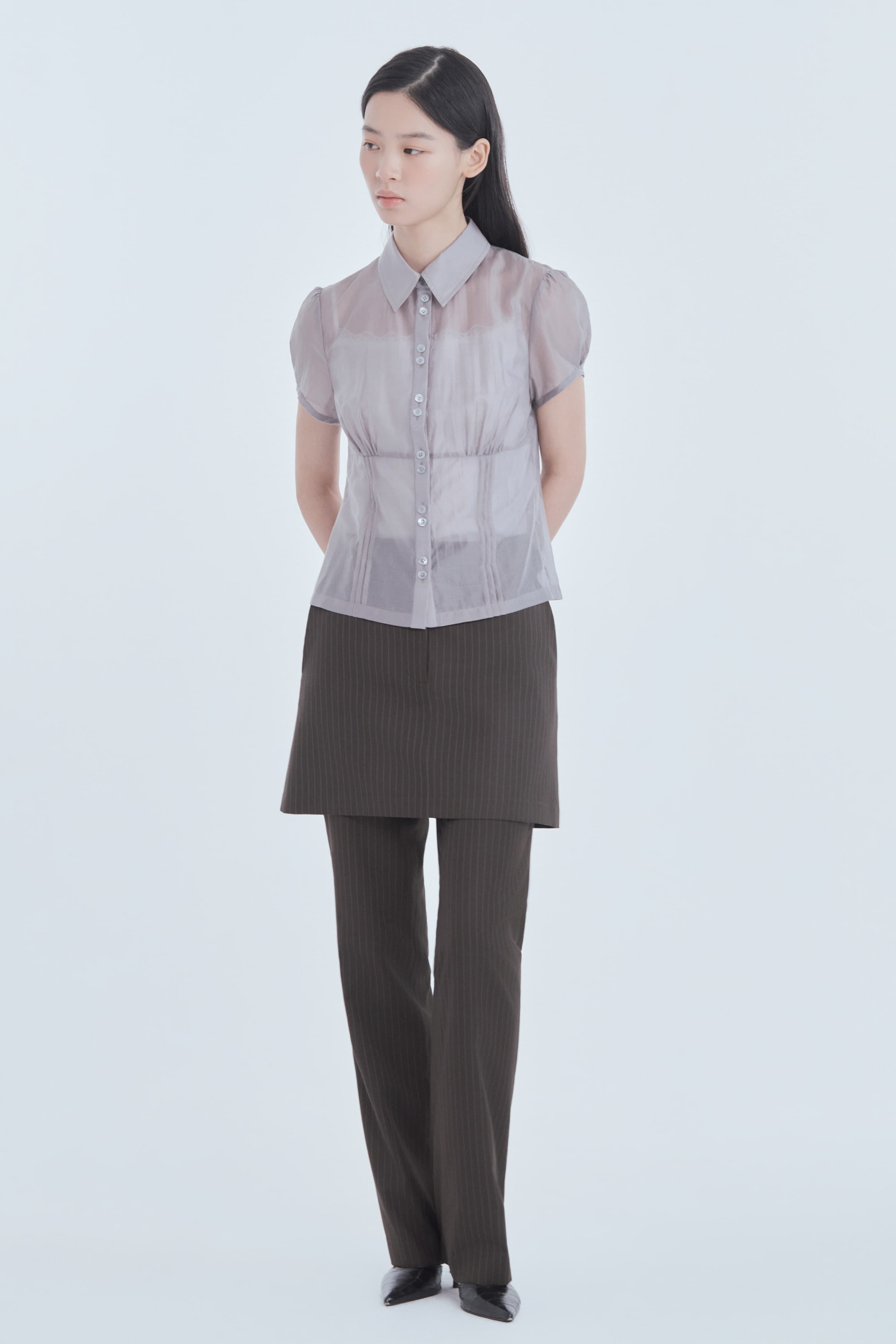 Mila Waist A-Line Skirt - Brown Stripe