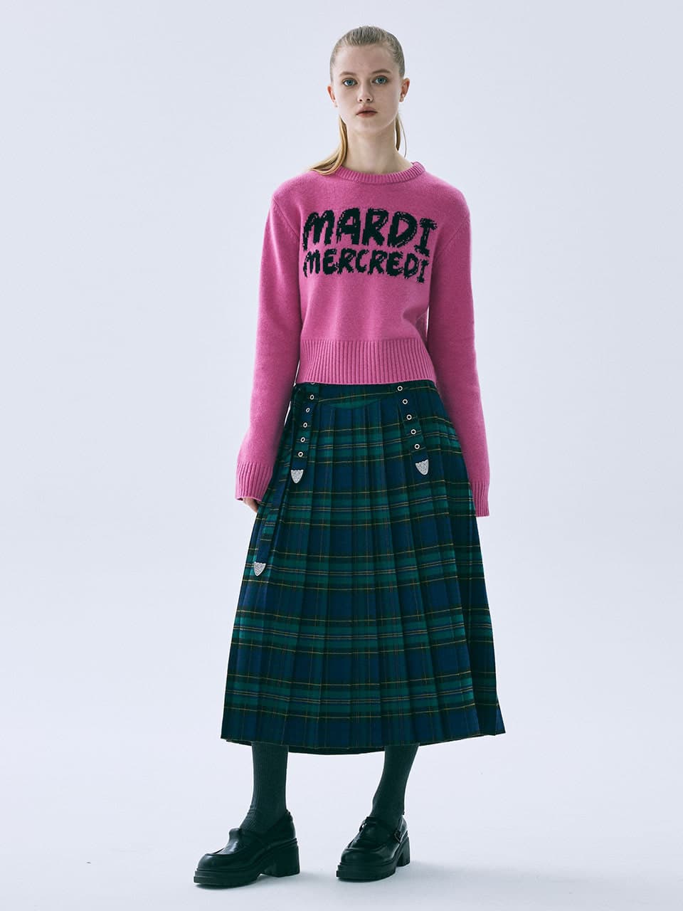 PLEATS MAXI SKIRT STUD_GREEN