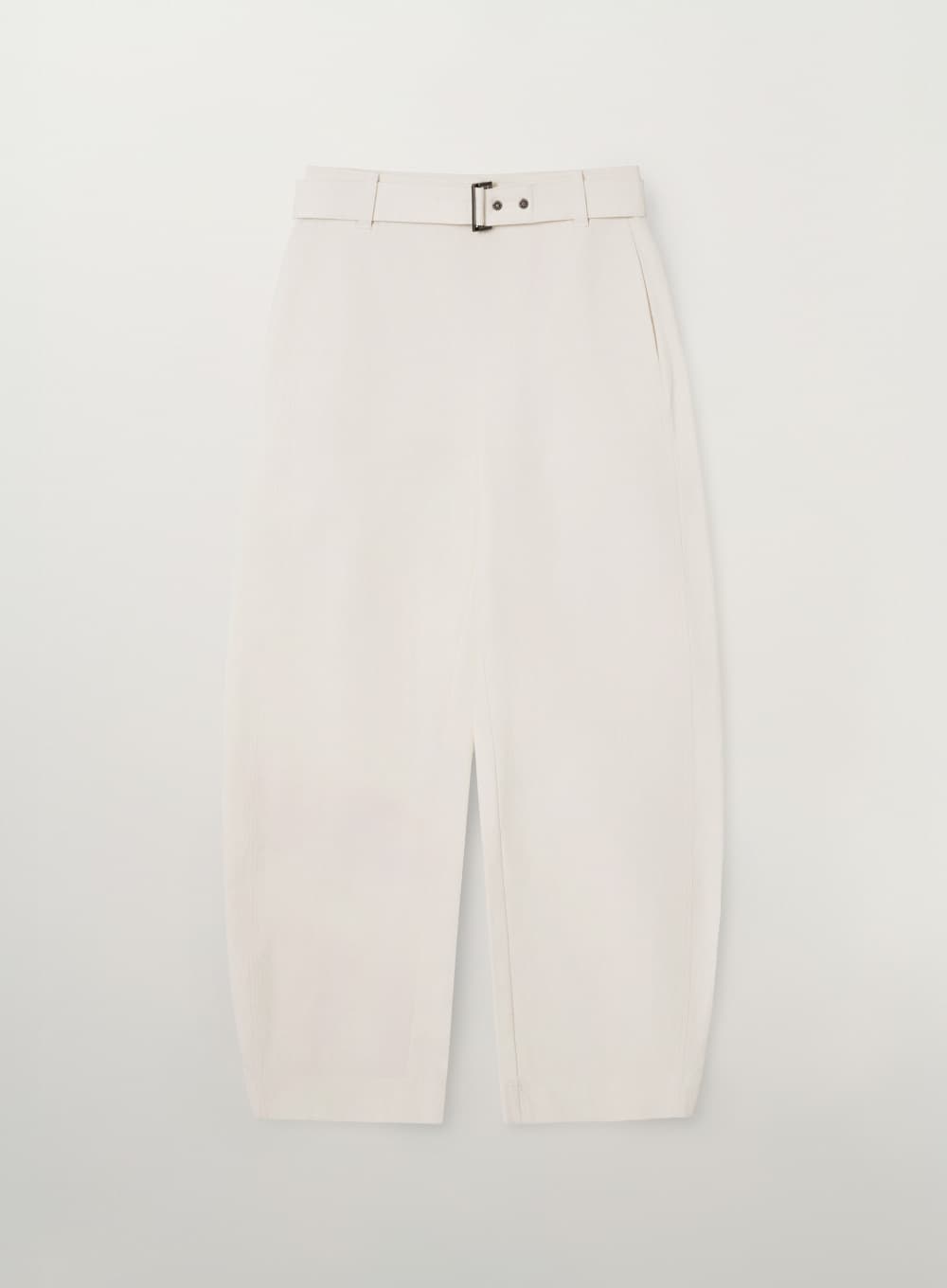 (W) Belted Cotton Barrel Fit Pants - Cream