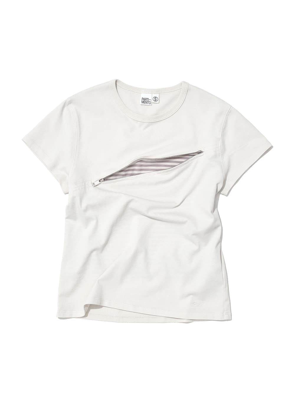 SLASH ZIP-UP MESH LAYER SHORT SLEEVE TEE_ECRU