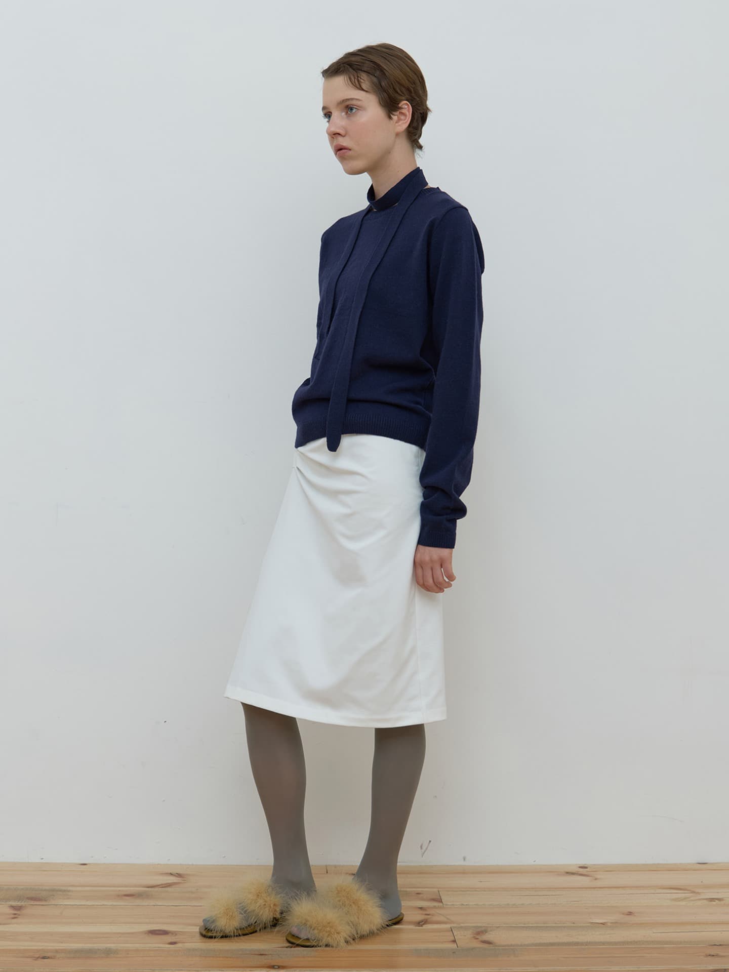 TIE SET U-NECK CASHMERE KNIT_NAVY