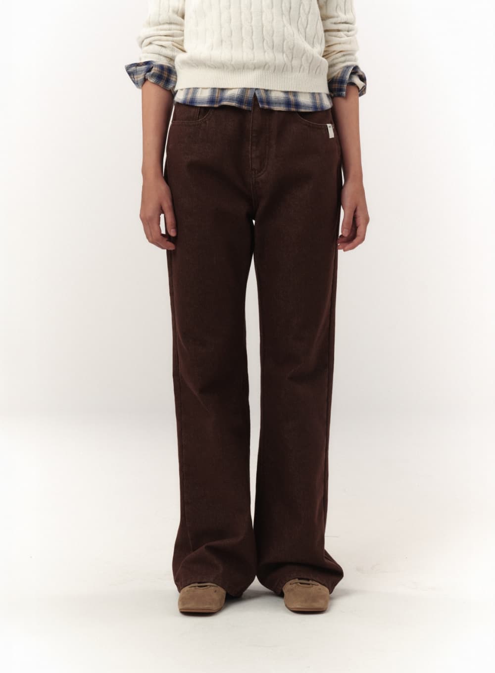 (W) Semi Loose Bootscut Denim Pants - Brown