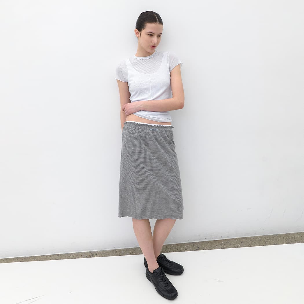 (SK-5106)AN DOUBLE WAIST WAFFLE MIDI SKIRT