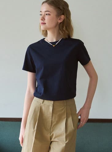 수피마 실켓 크루넥 반팔 티셔츠 [NAVY]