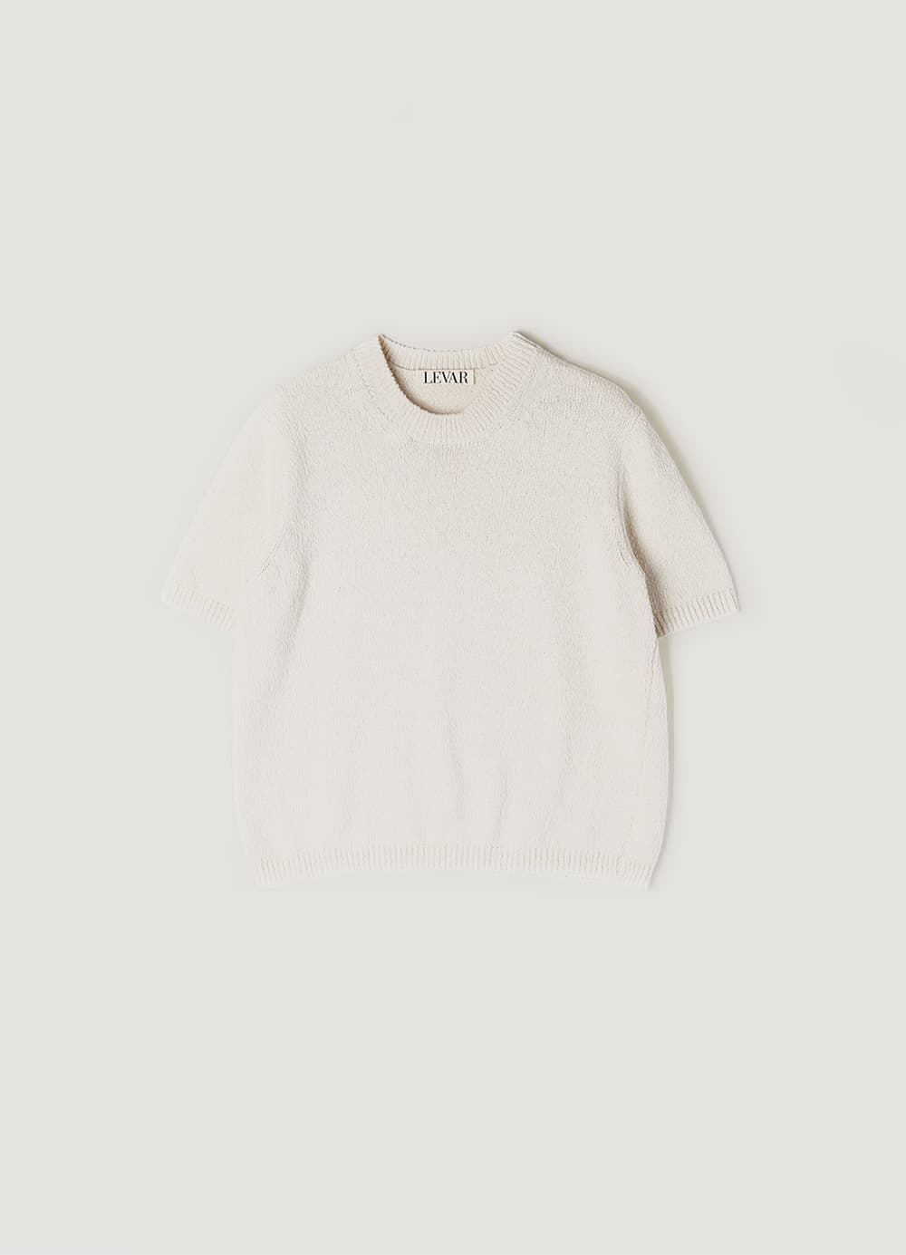 Half-Sleeve Boucle Knit Top - Natural
