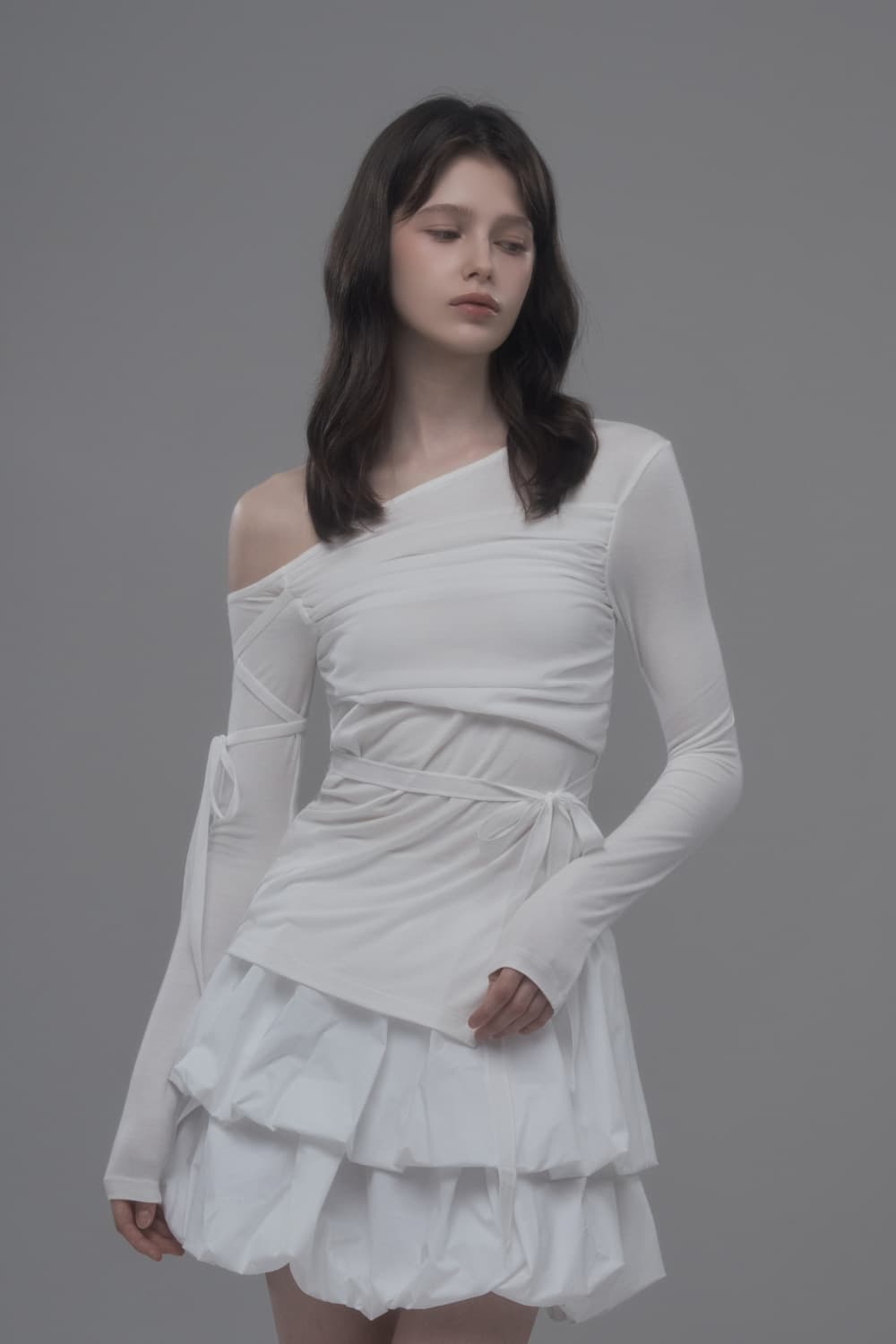 Double Ribbon Sheer Top - White