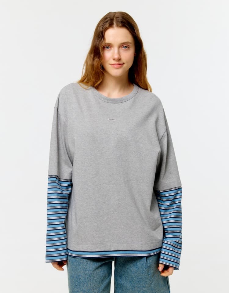 stripe layered logo t-shirt - grey