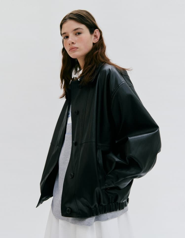 leather blouson jacket - black