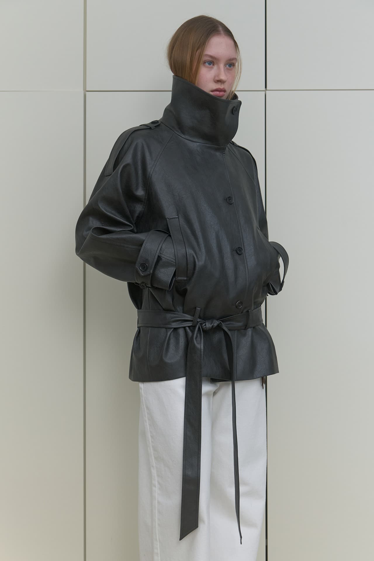 HIGH NECK LEATHER JACKET_CHARCOAL