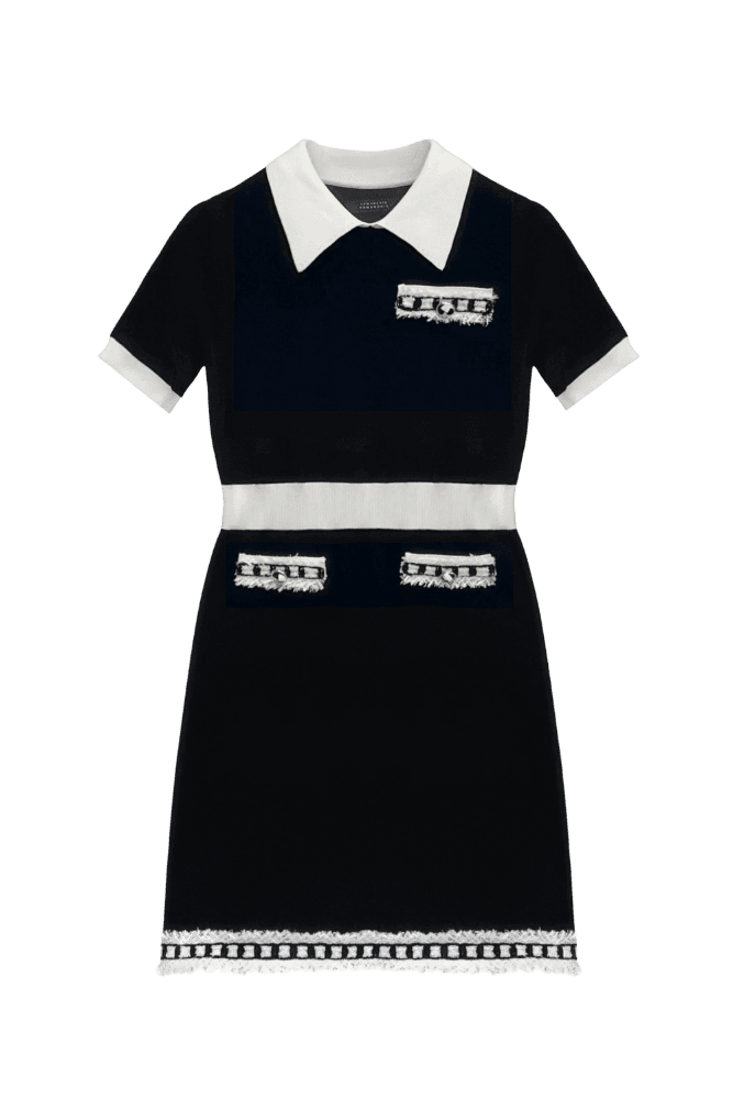 Tweed Contrast Knit Dress (Black)