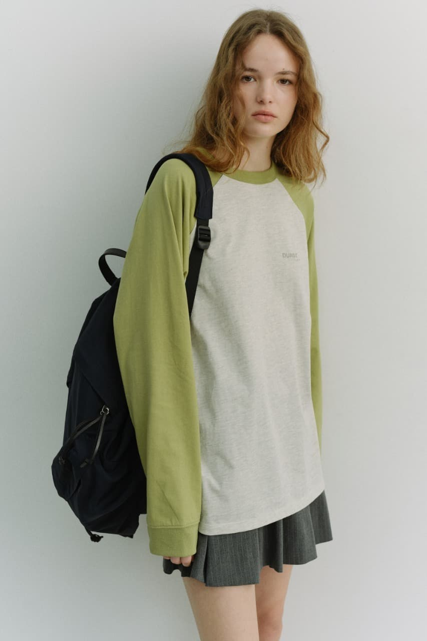 UNISEX RAGLAN T-SHIRT OLIVE GREEN OATMEAL MELANGE_UDTS6A116E1