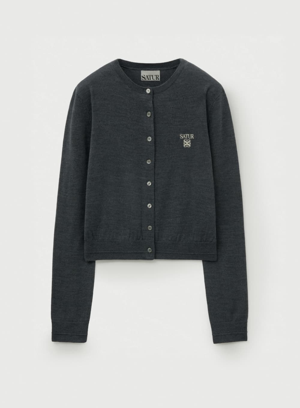 (W) Loren Basic Crewneck Fine Cardigan - Charcoal