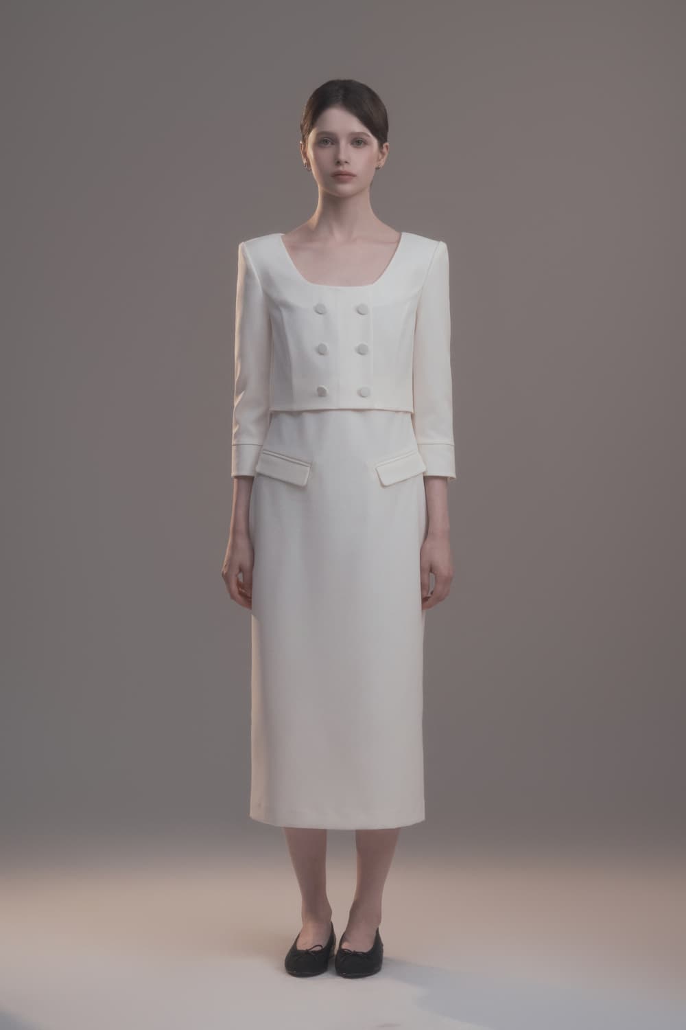 Celina Button Long Dress - Cream