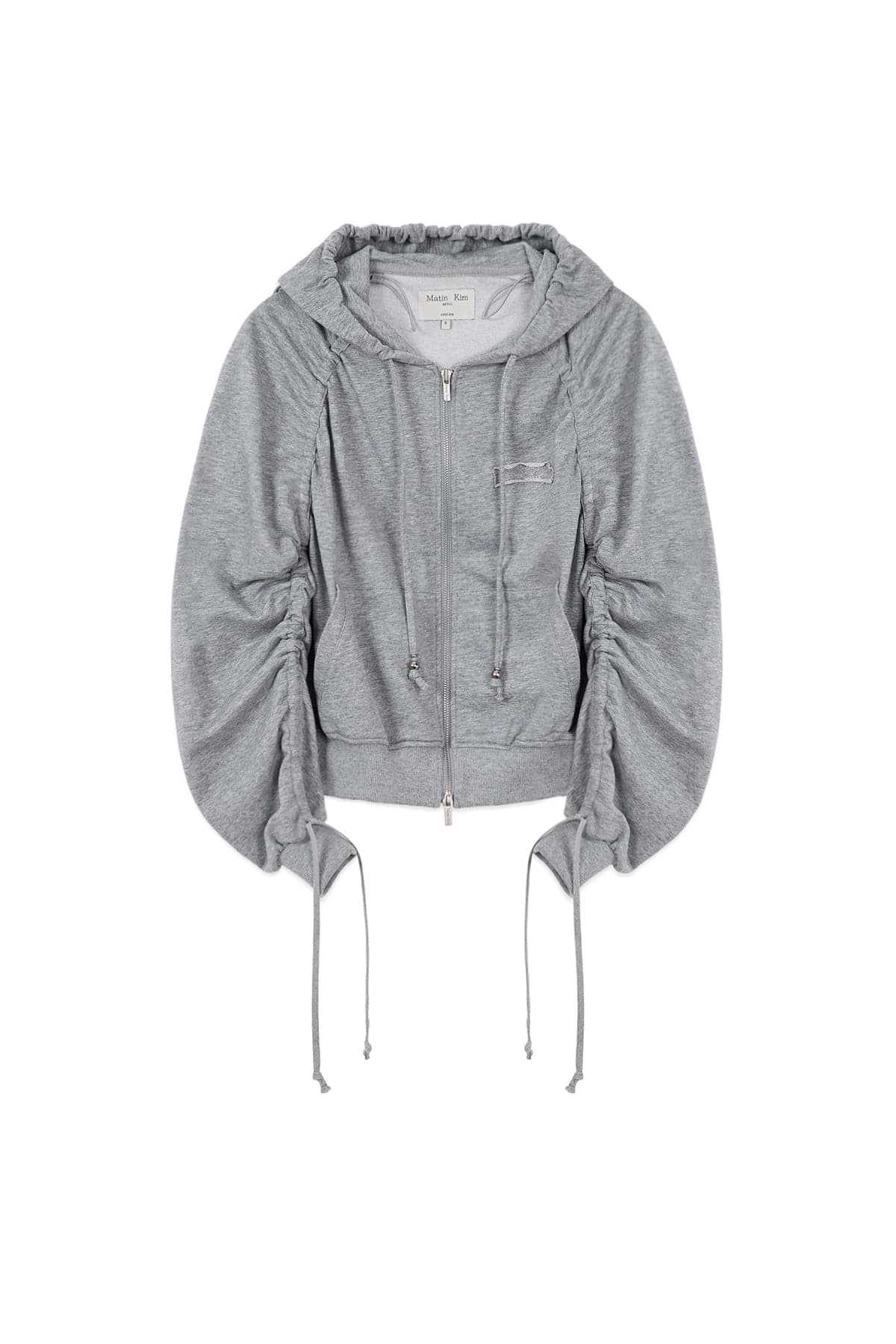 SLEEVE STRING DETAIL HOODY ZIP UP IN GREY