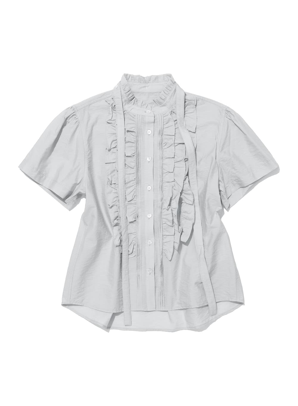 SCARF RUFFLE PINTUCK BLOUSE_LIGHT GREY