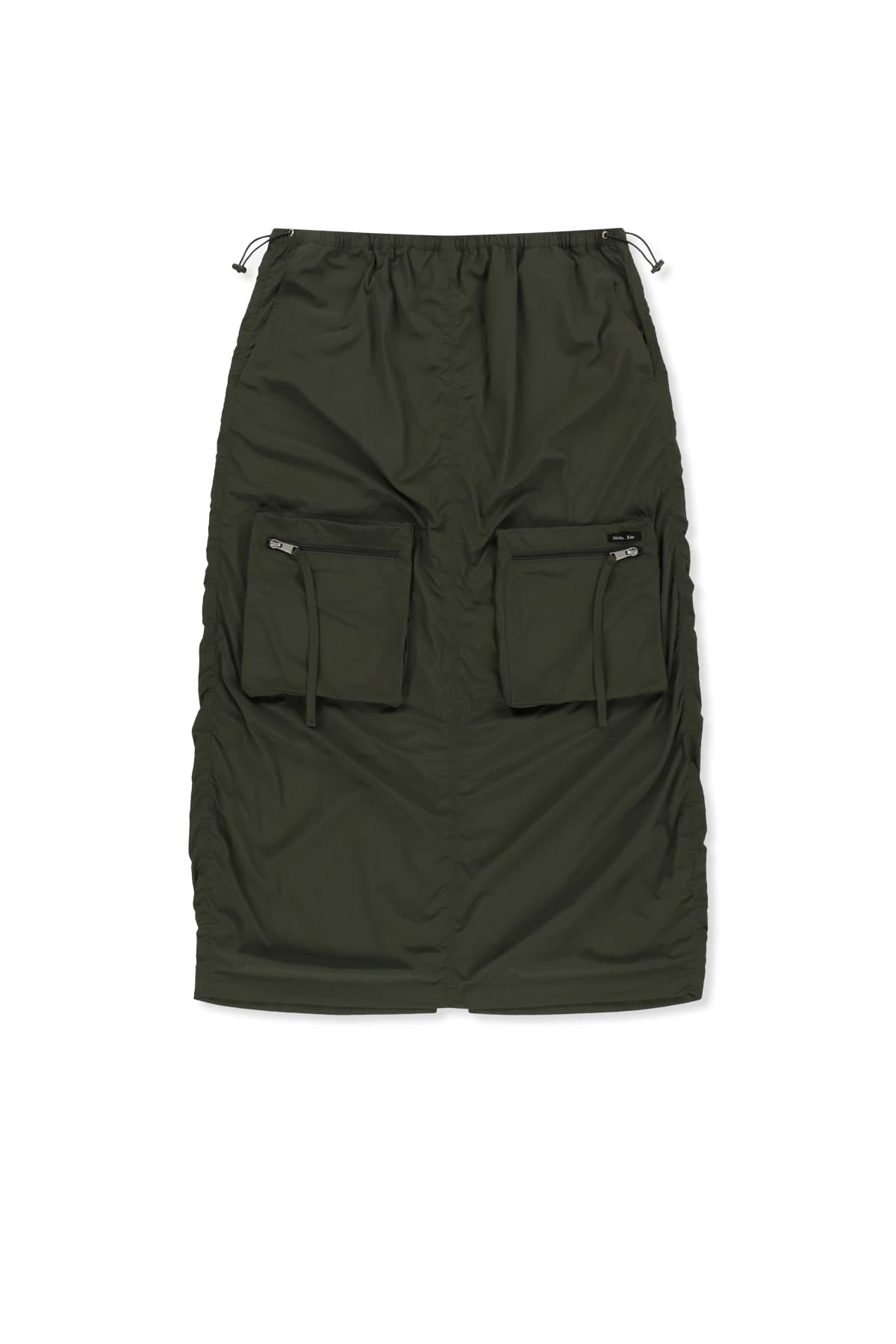 PATCH POCKET SHIRRING NYLON SKIRT IN KHAKI