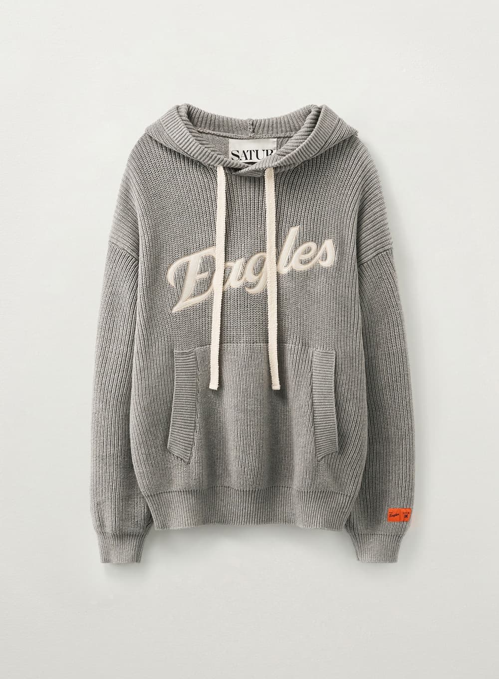 Satur x Hanwha Eagles Applique Knit Hoodie - Melange Gray