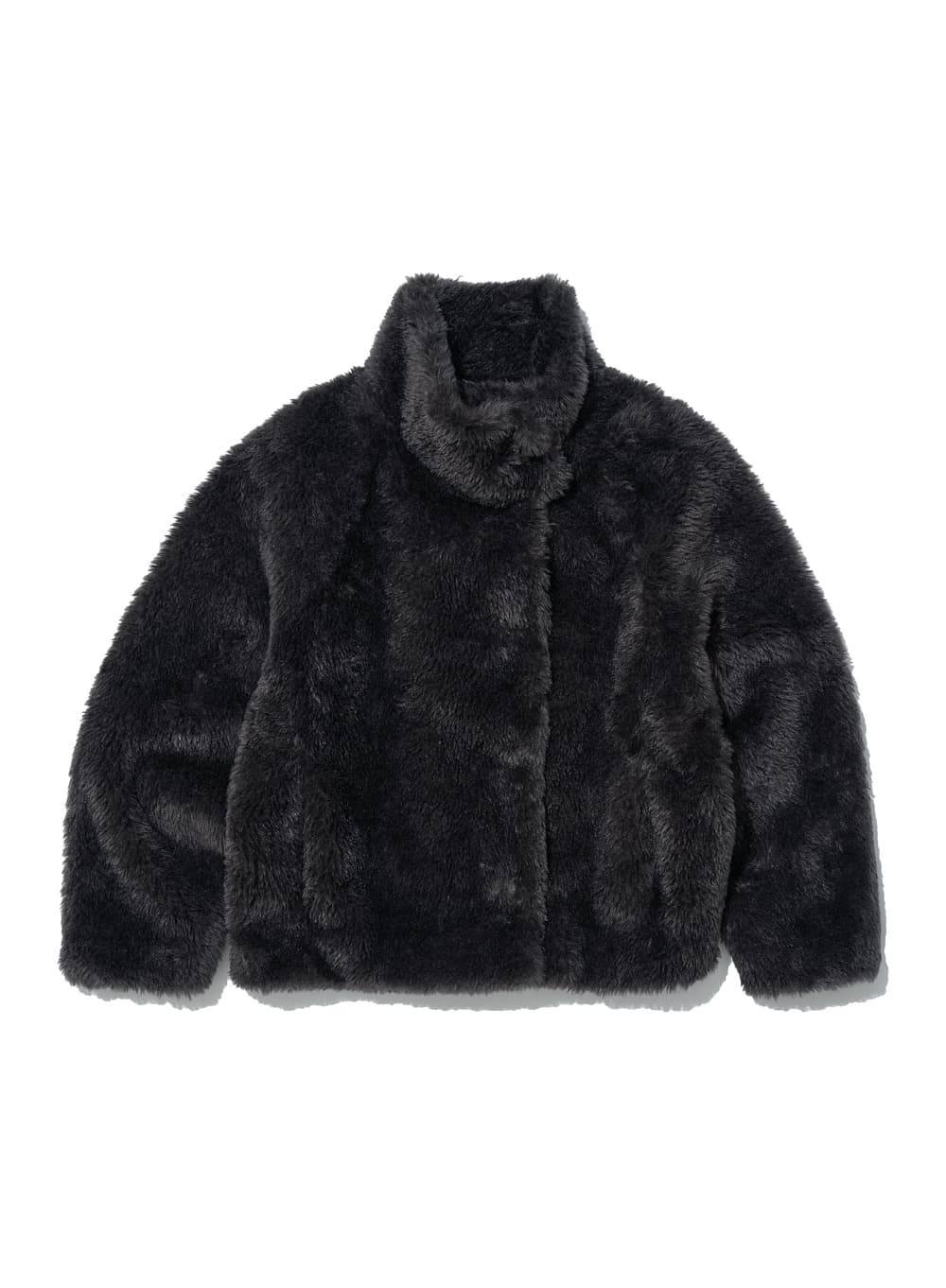 COCOON HIGH NECK FUR JACKET_CHARCOAL