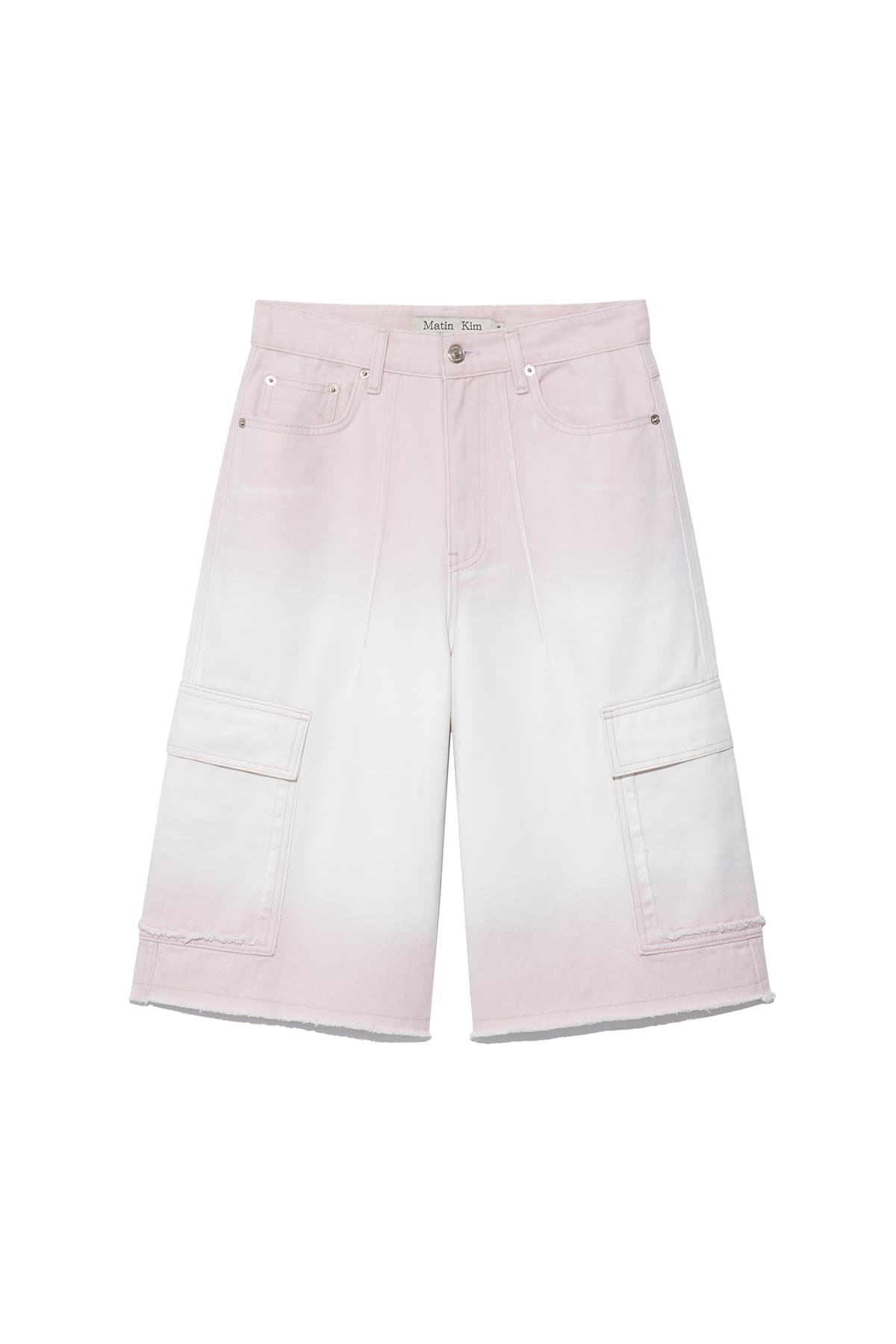 COLOR BRUSH BERMUDA DENIM CARGO PANTS IN LIGHT PINK