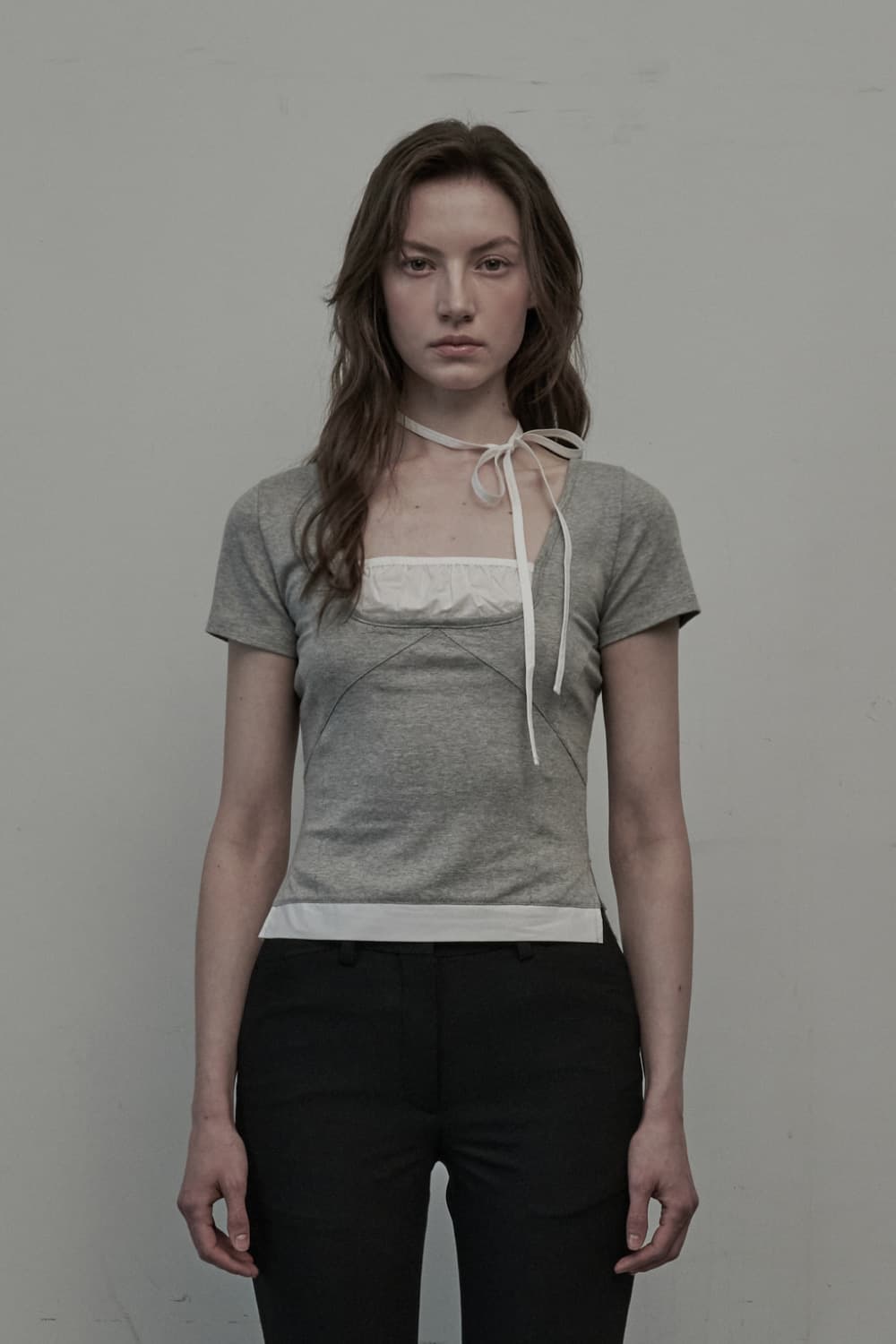 Flirt String Shirring T-Shirt - Melange Grey