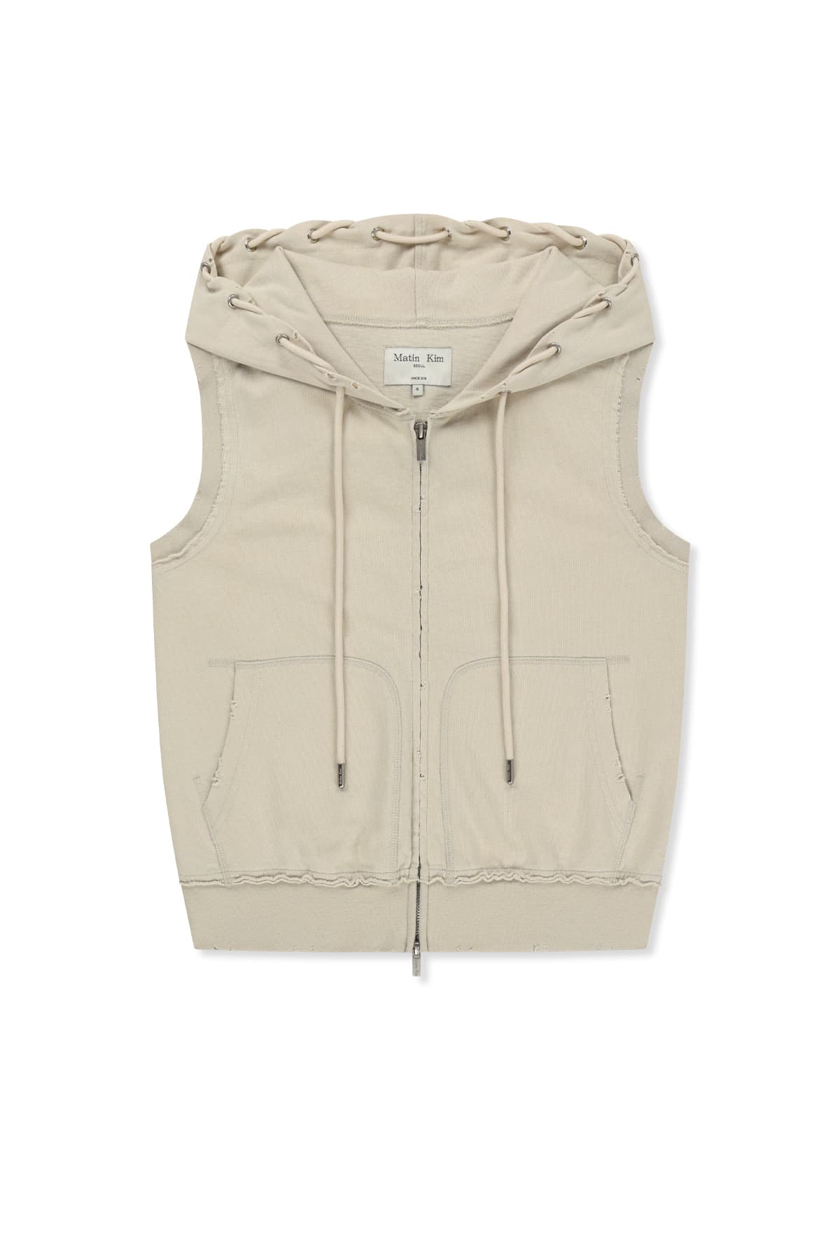 BACK LOGO JERSEY HOOD VEST IN BEIGE