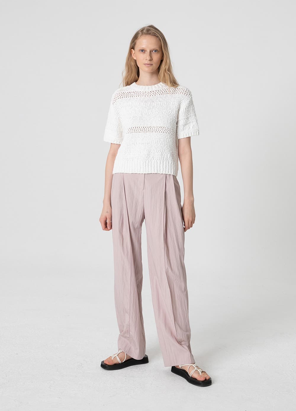 Double-Pleated Wide Pants - Pink