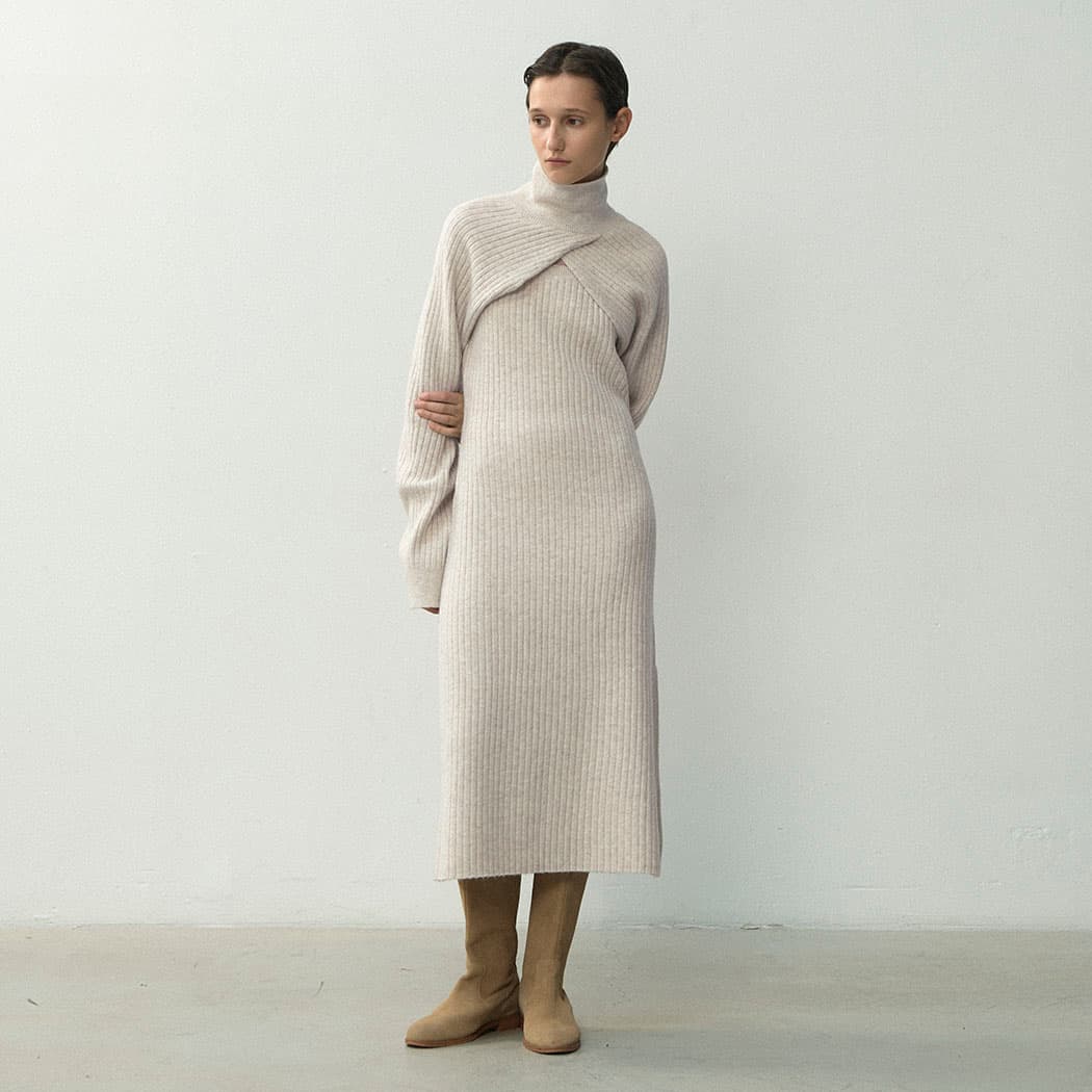 (Z-OP-6236)WOOL KNIT DRESS&BOLERO SET S
