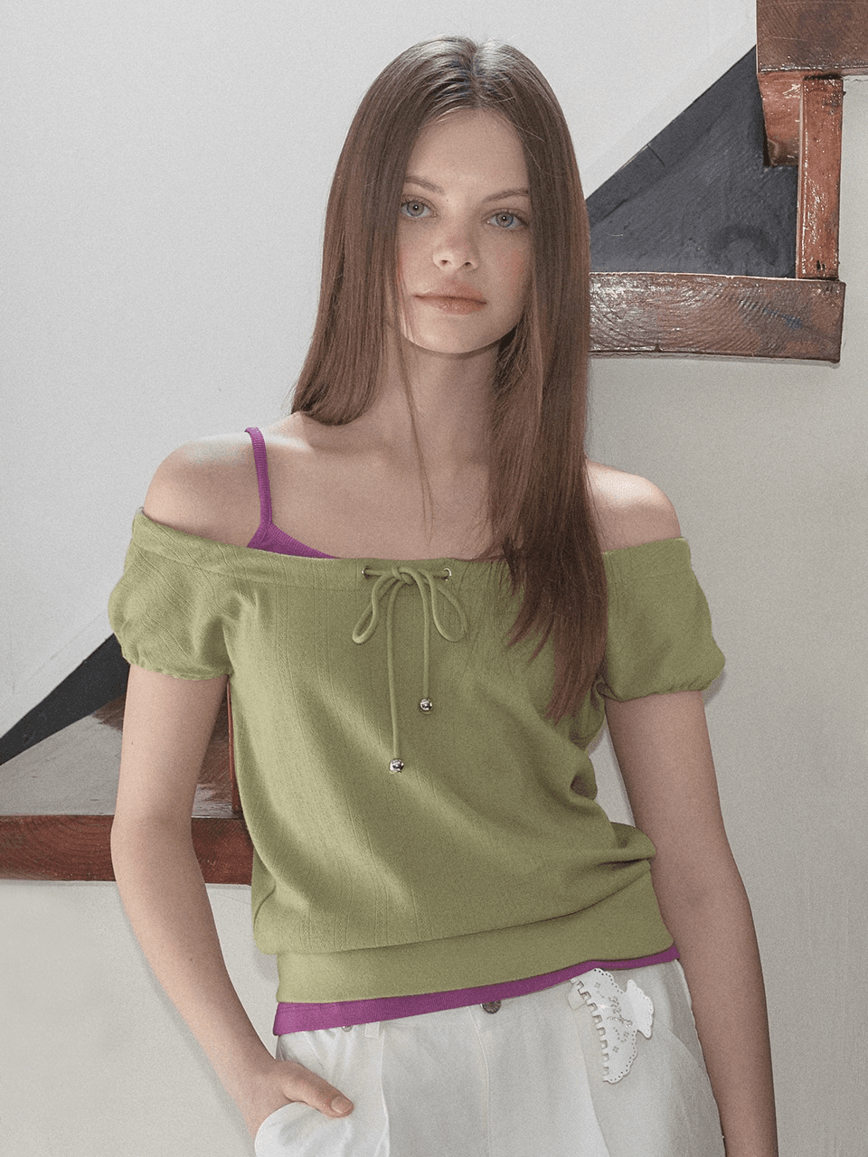 STRAP OFF-SHOULDER TOP (OLIVE)