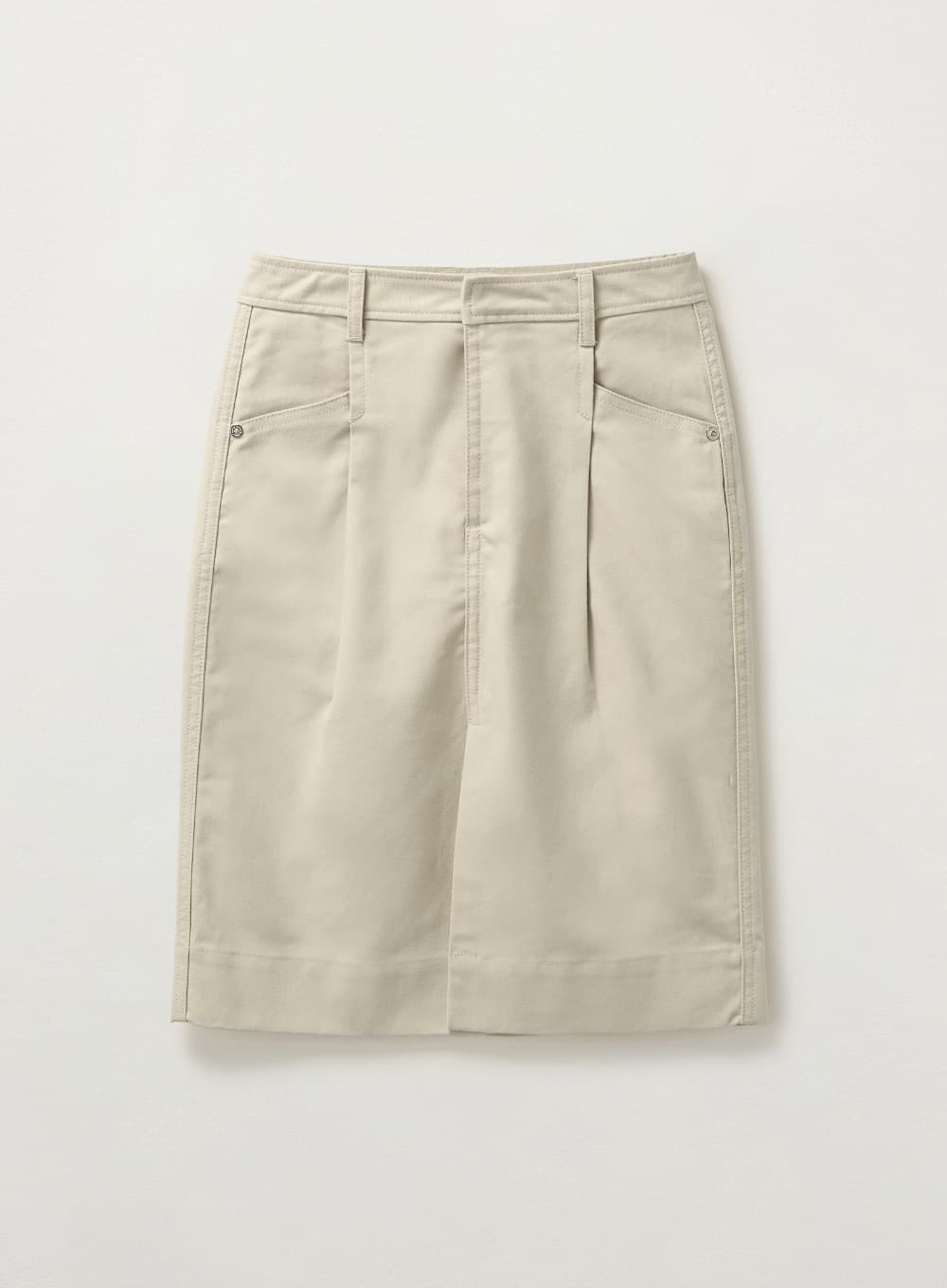 (W) Cotton Pencil Slit Skirt - Natural Beige