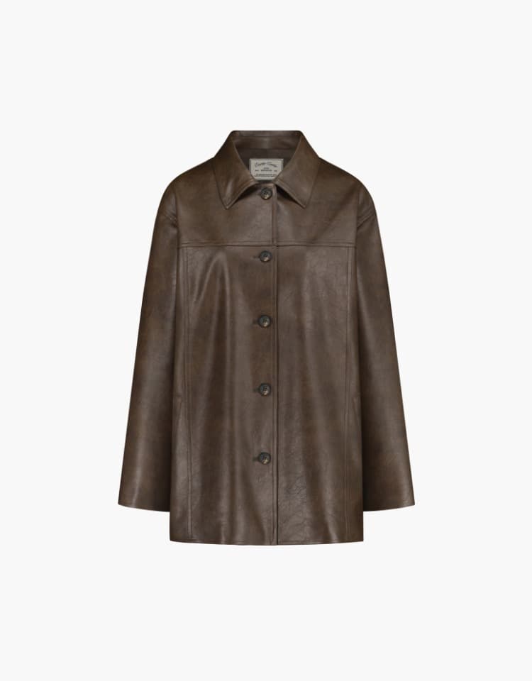 leather shirt jacket - dark brown
