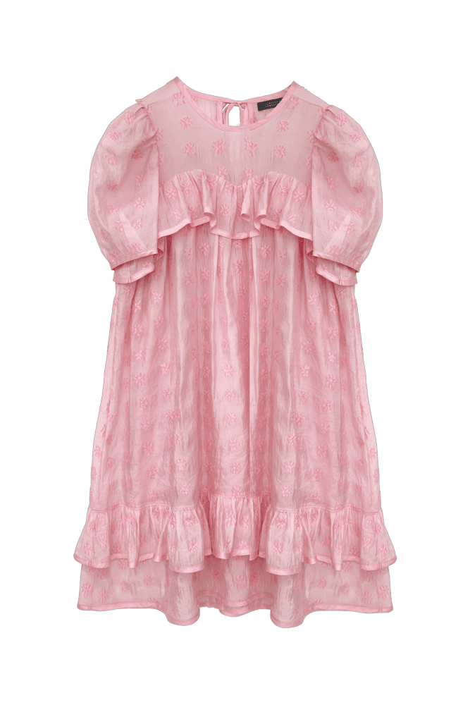 Rose Ruffle Puff Dress (Pink)