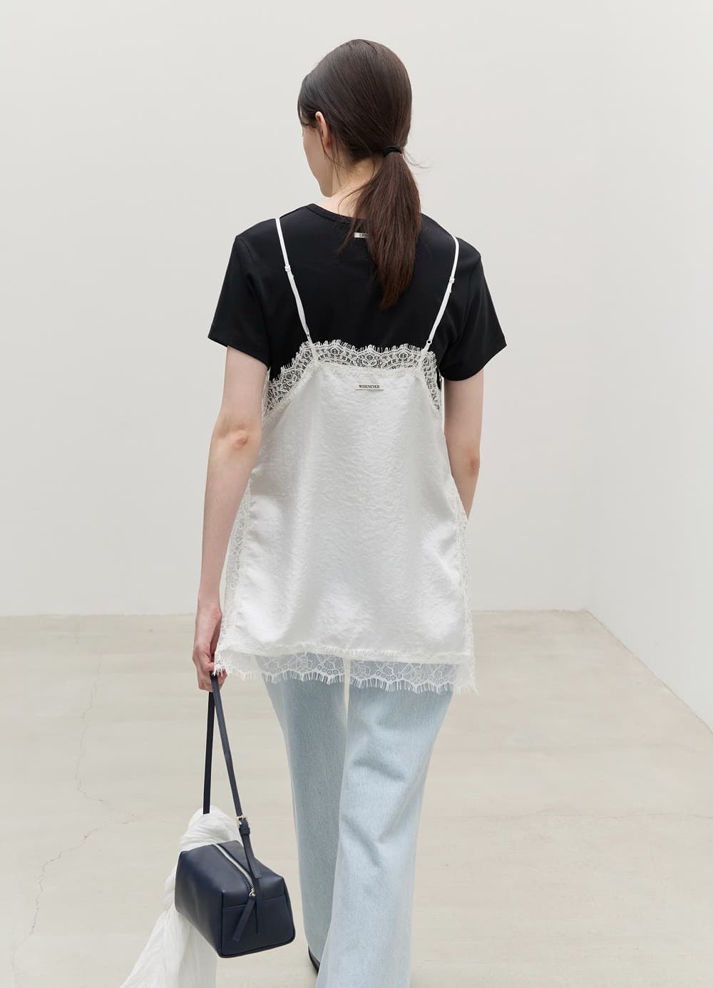 Silky Lace Layered Slip Top - White
