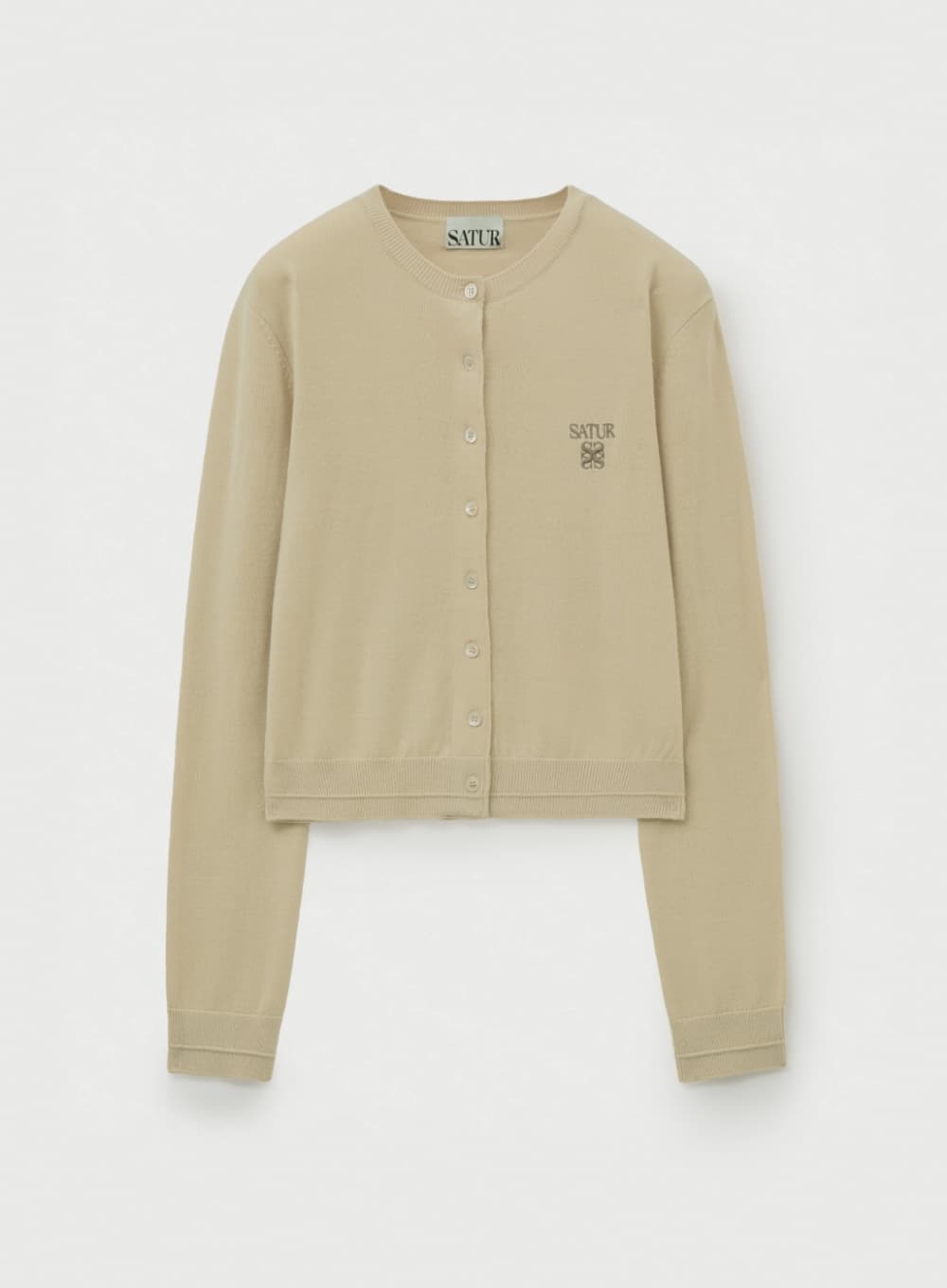 (W) Loren Basic Crewneck Fine Cardigan - Beige
