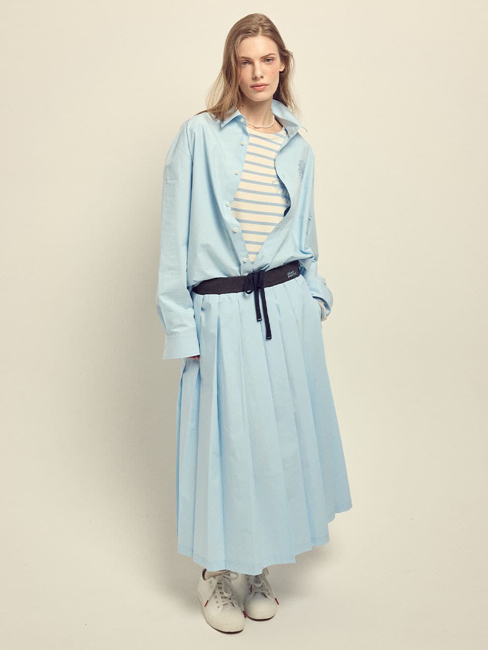 COTTON PLEATED MAXI SKIRT_SKY