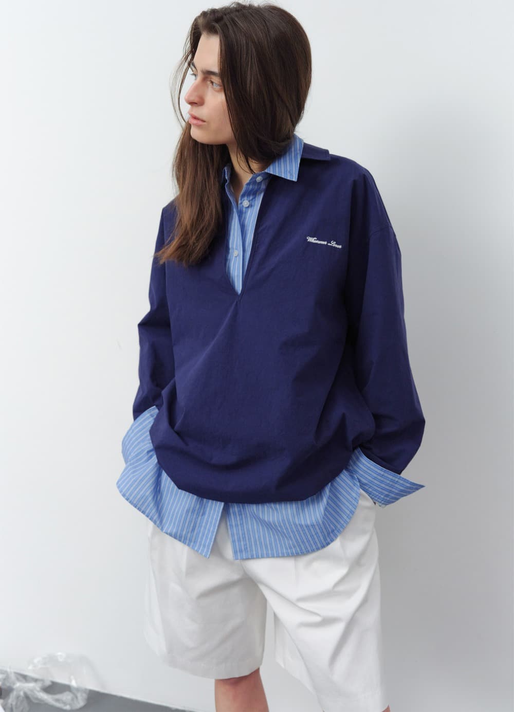 Overdyed V-neck Shirt - Blueberry Navy