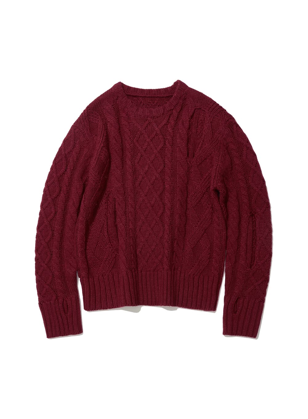 HEAVY CUT-OUT CABLE KNIT CREWNECK_RED