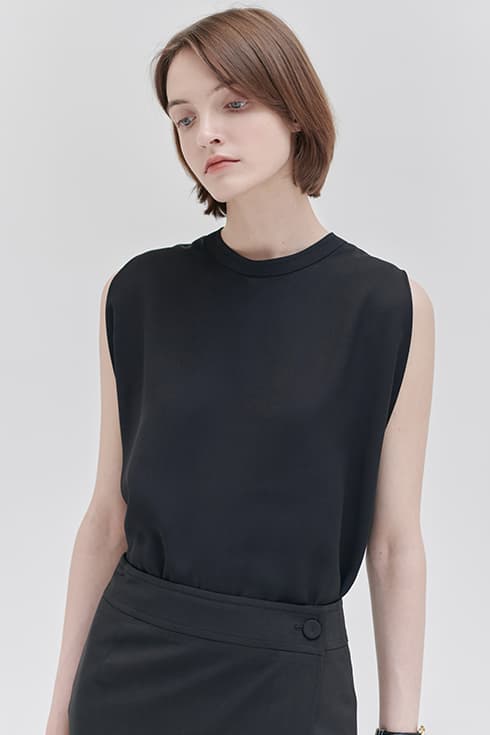 24N summer high-neck blouse [BK]