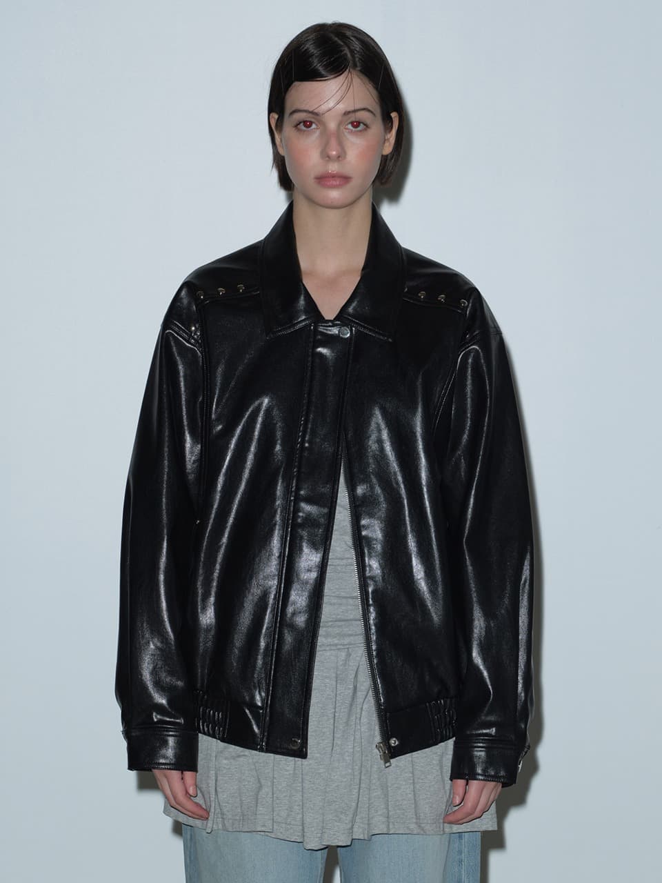 RIVET FAKE LEATHER JACKET (BLACK)