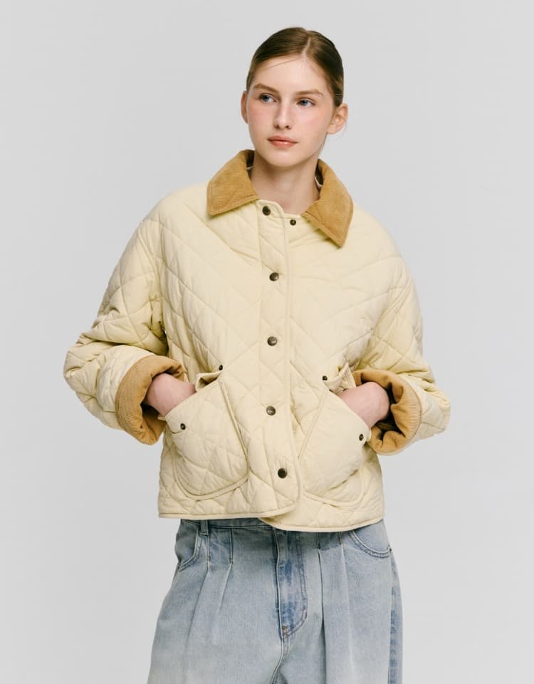collar quilted short jacket - butter
