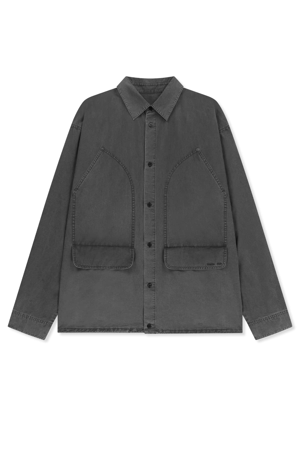 WASHED COTTON DRAWSTRING SHIRT IN CHARCOAL