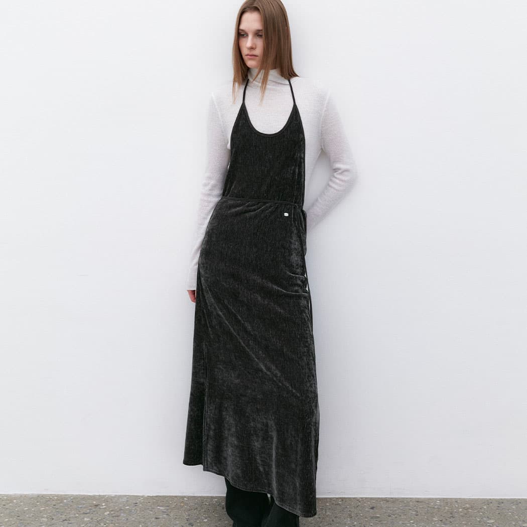 (OP-6310)SOFT VELVET HALTER NECK DRESS