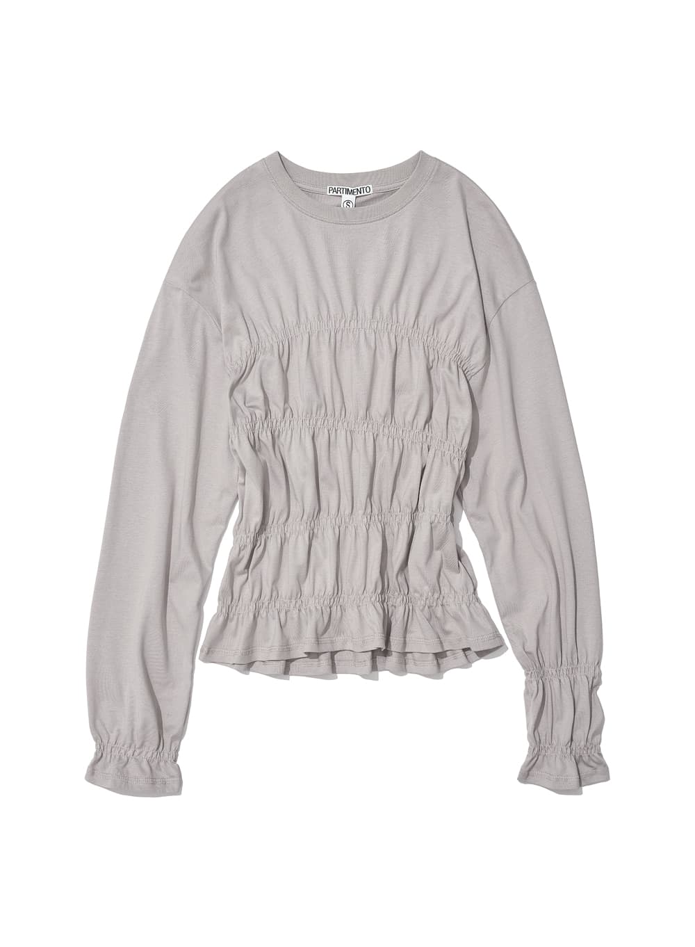 SMOCKED LONG SLEEVE TOP_STONE