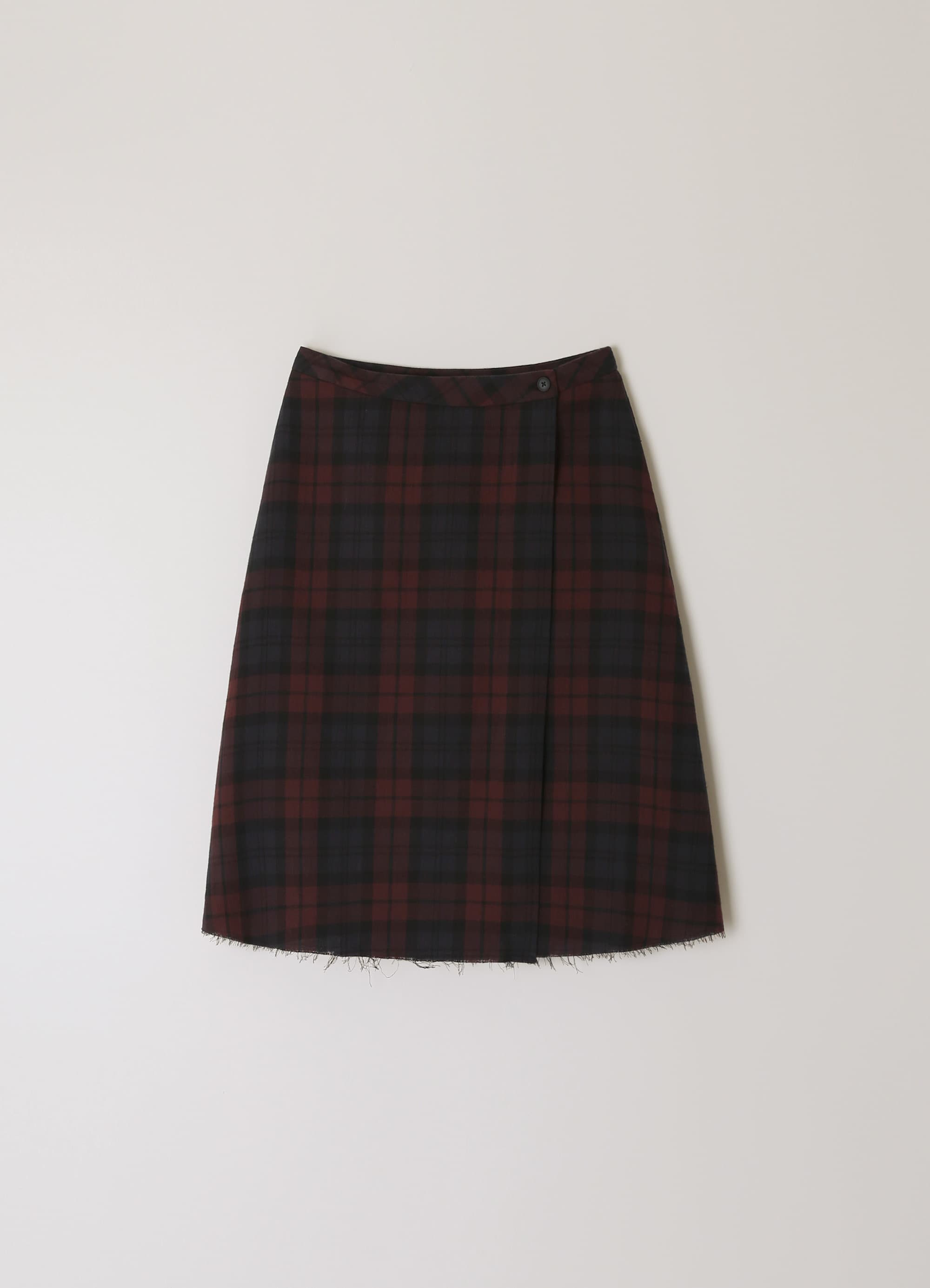 Layered Check Wrap Skirt - Check Burgundy