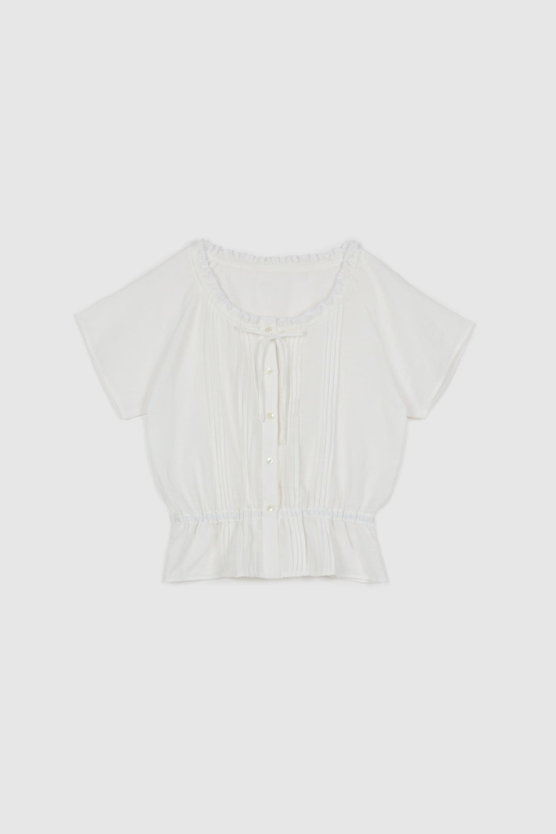 Pure Linen Tuck Half Blouse (White)