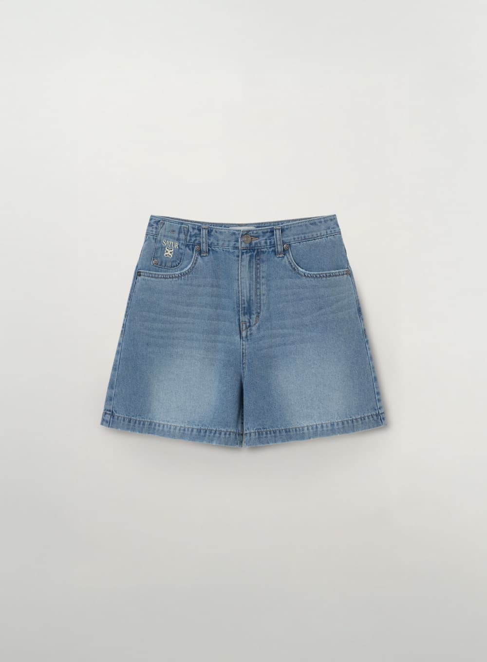 (W) Washed Denim Shorts - Blue