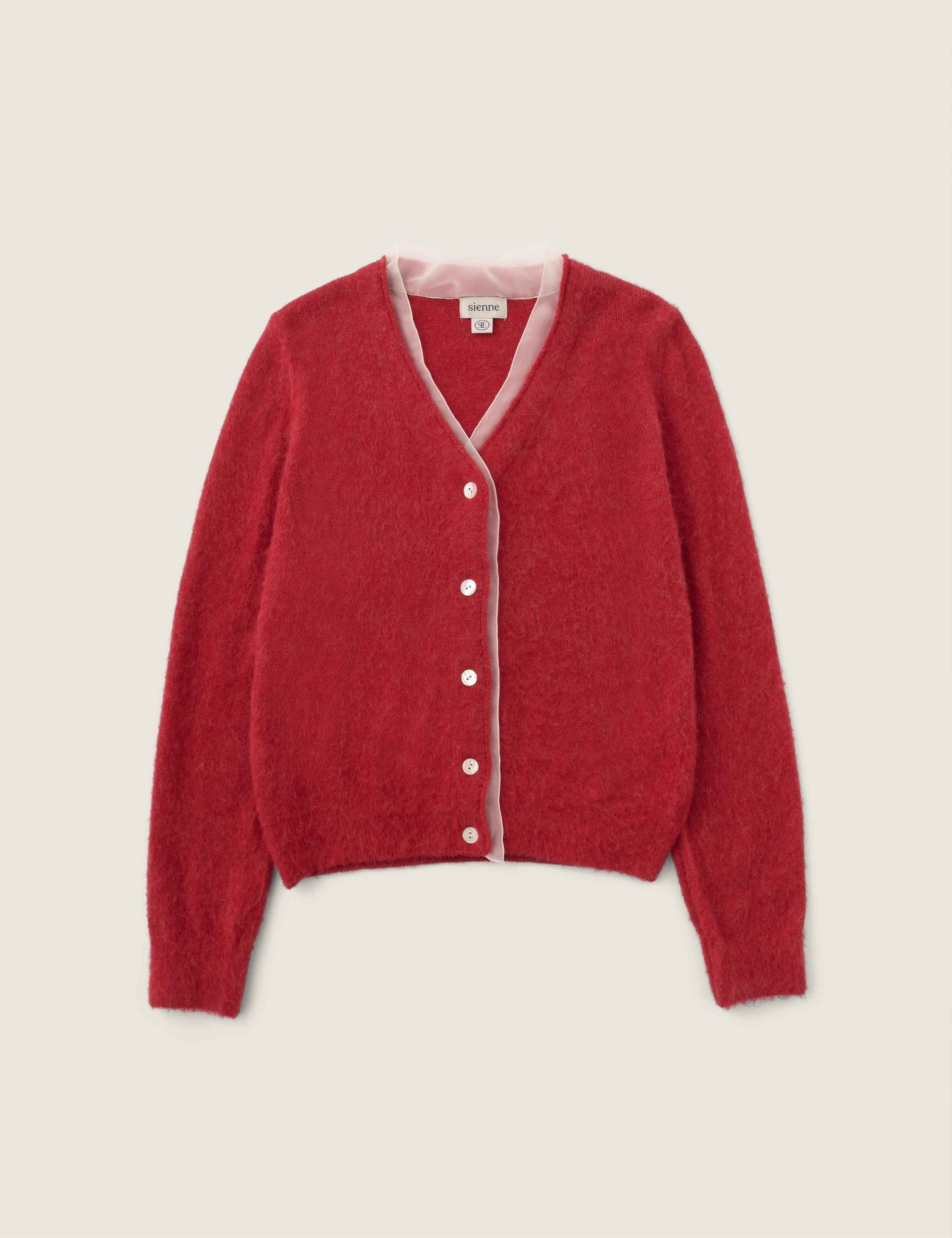 Rosha organza Alpaca Cardigan (Red)