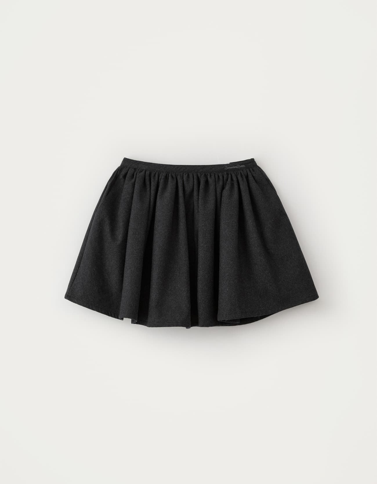 Wool Shirring Mini Skirt - Charcoal