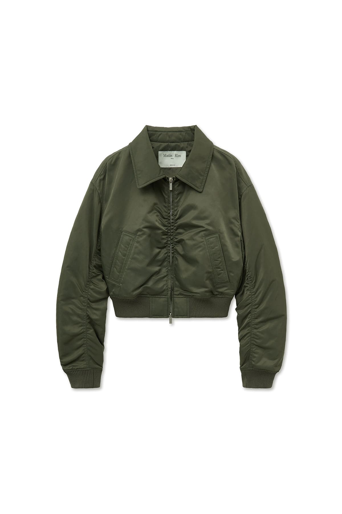 APPLIQUE LOGO SHIRRING BOMBER JUMPER FOR WOMEN IN KHAKI